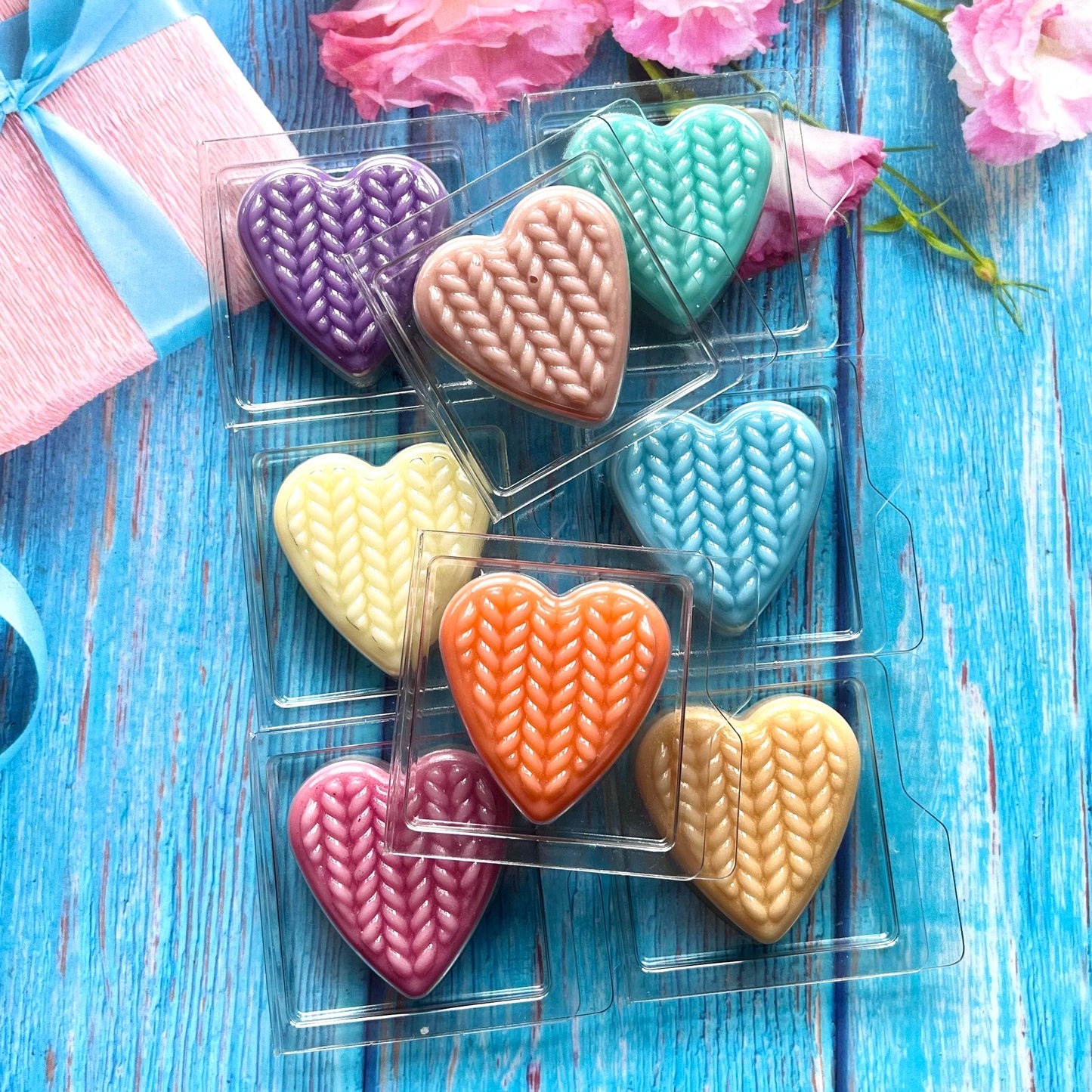 7 For Price Of 5 Dubai Collection Knitted Heart Mini Clam Wax Melt ~ Various Scents Mix & Match