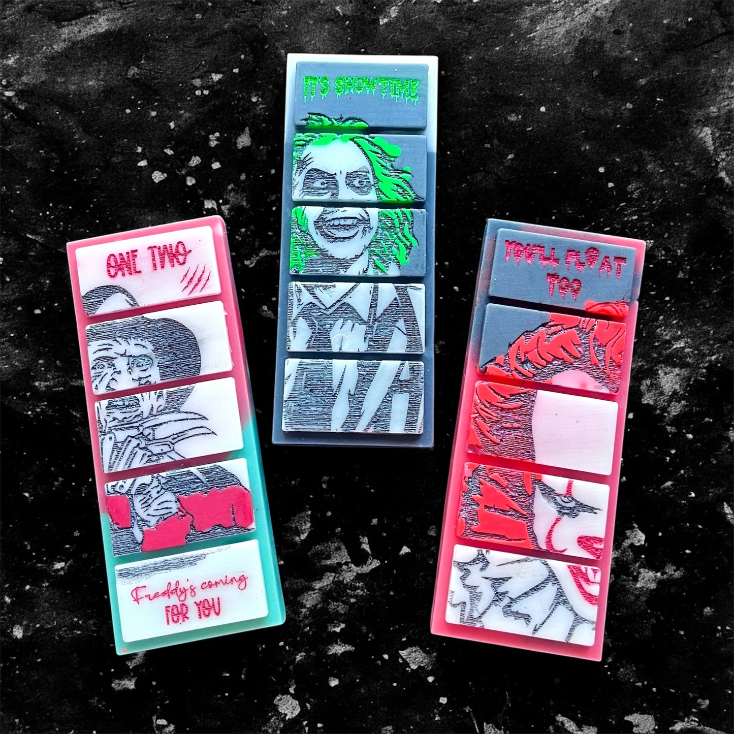 Happy Halloween ~ Pennywise, Freddy, Beetlejuice Wax Melt Snap Bar