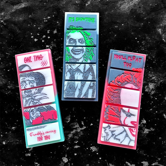 Happy Halloween ~ Pennywise, Freddy, Beetlejuice Wax Melt Snap Bar